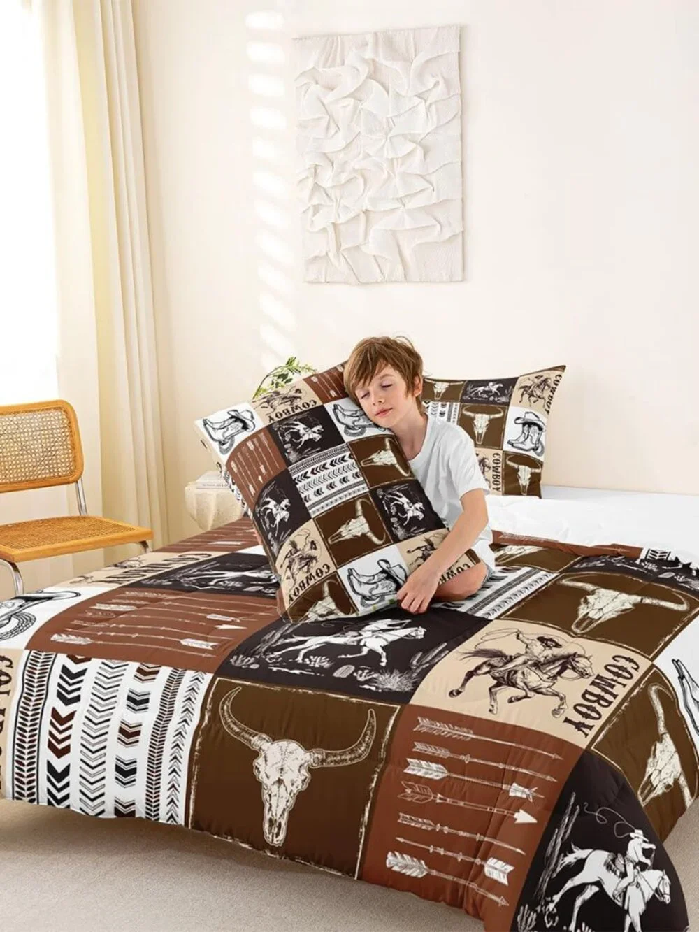 Western Comforter Set Queen Size,Southwestern Aztec Country Horse Bedding Set 2p